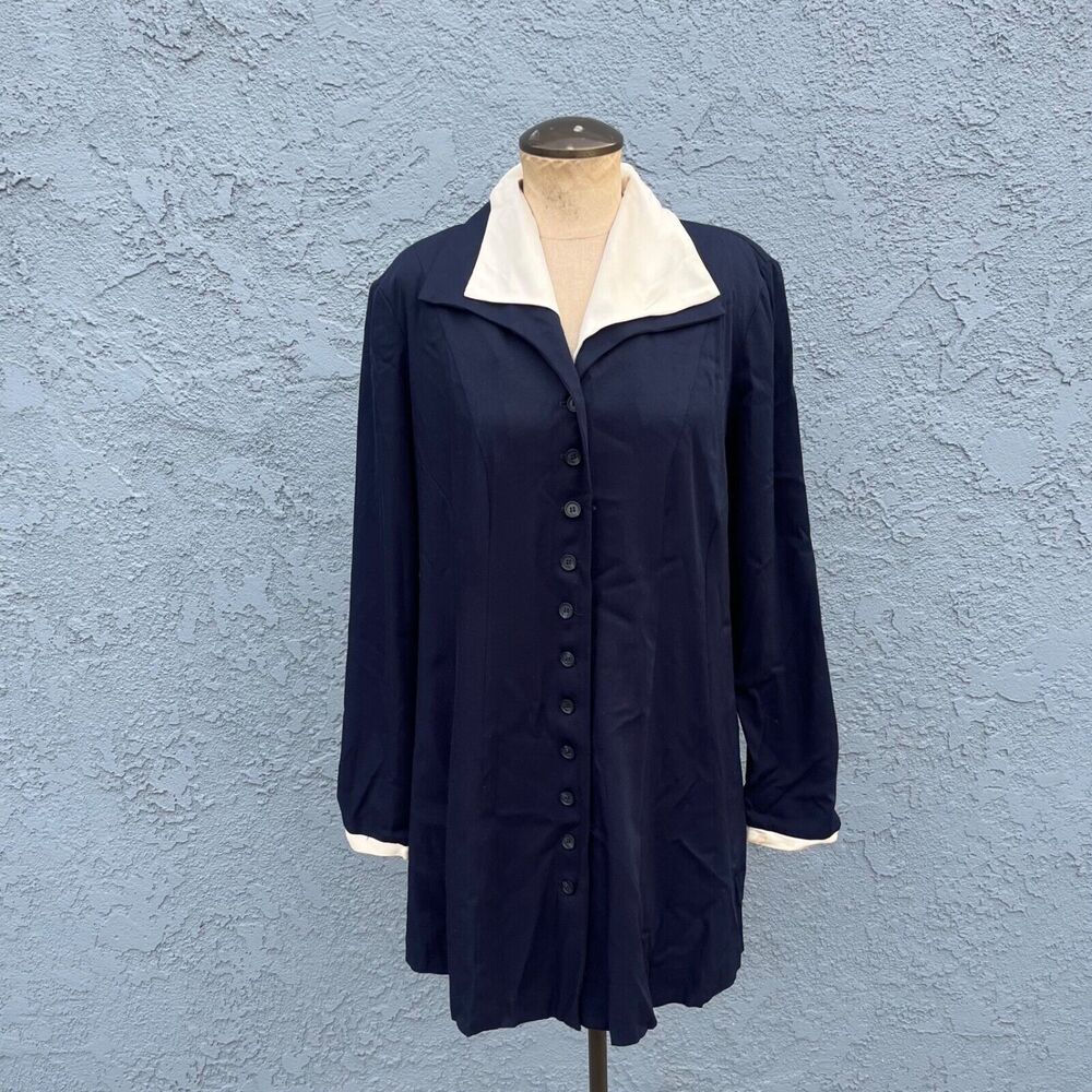 Vintage 90s Motherhood Maternity  Blouse Office Tunic Size Medium Navy Blue